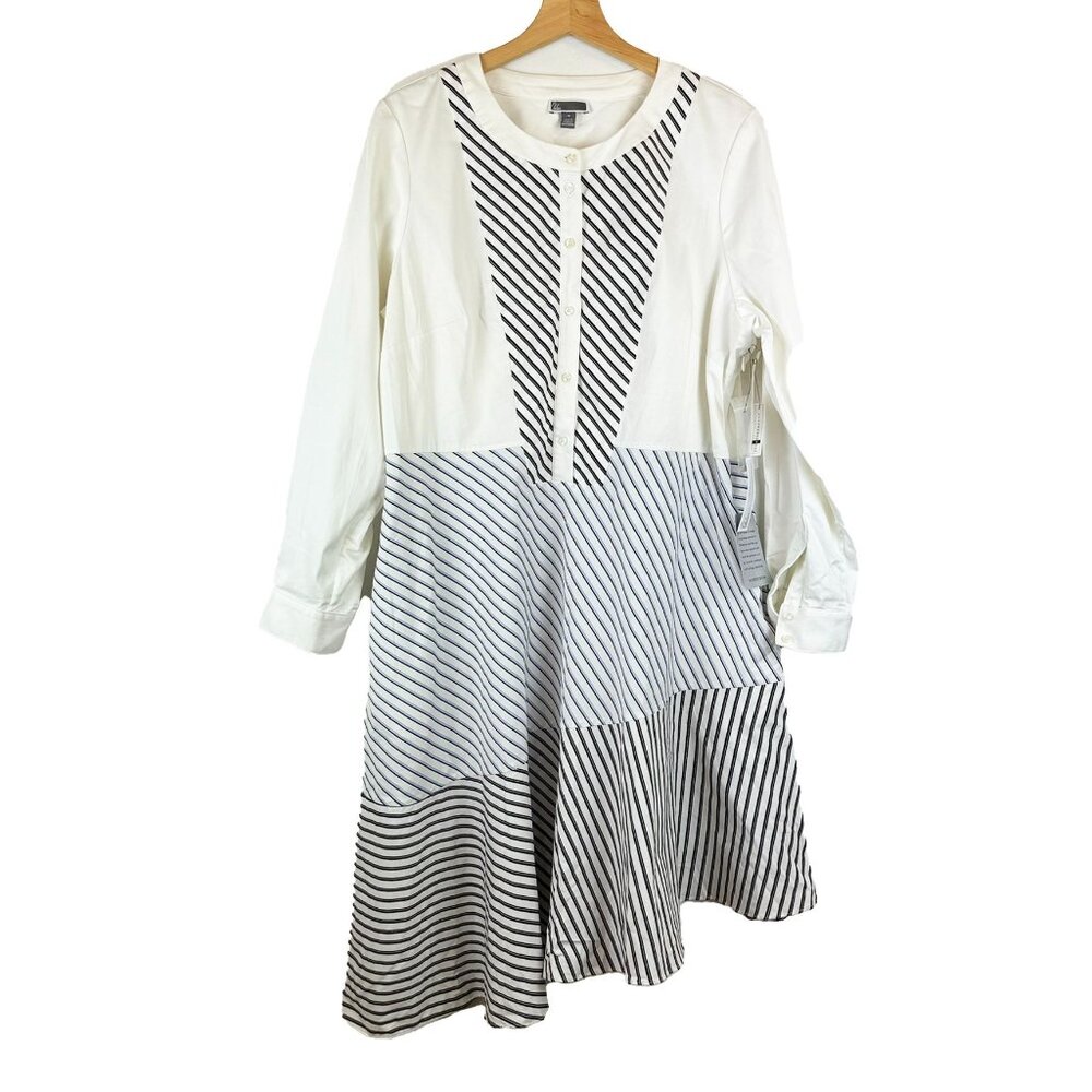 NWT Chelsea28 White Striped Asymmetrical Shirt Dress 18